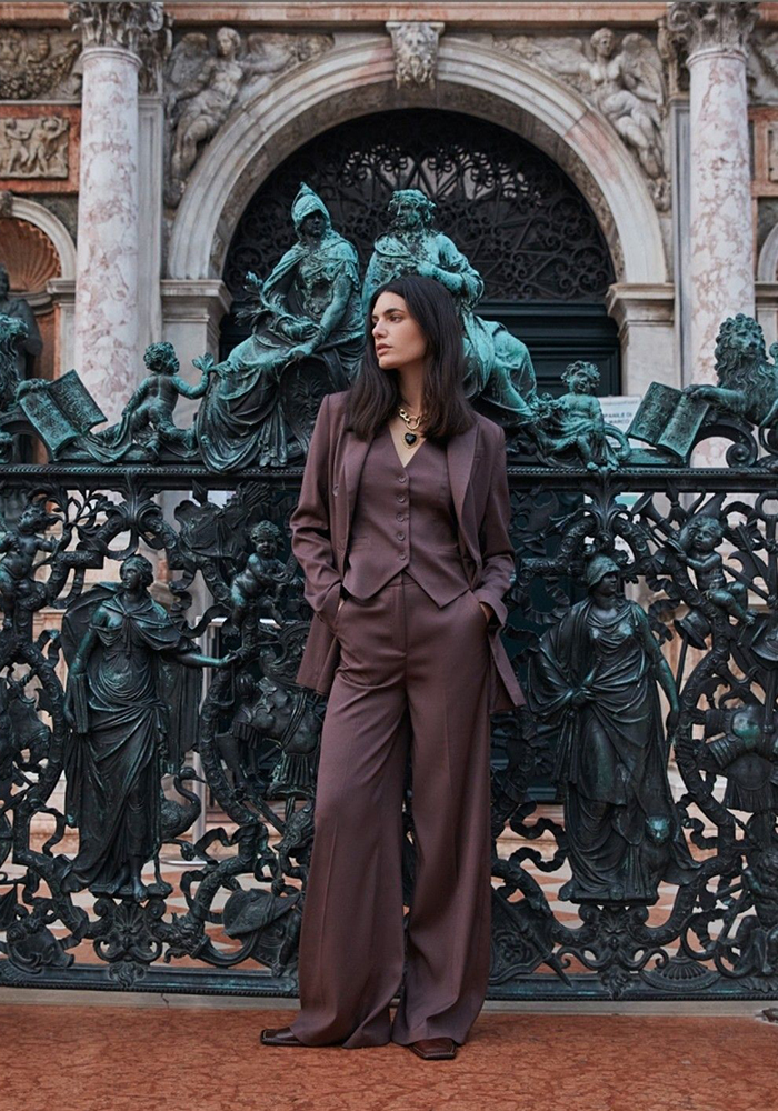 Women Three-Piece Pant Suit Maroon