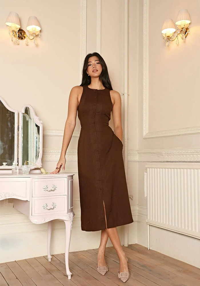 Women Midi Dress Brown