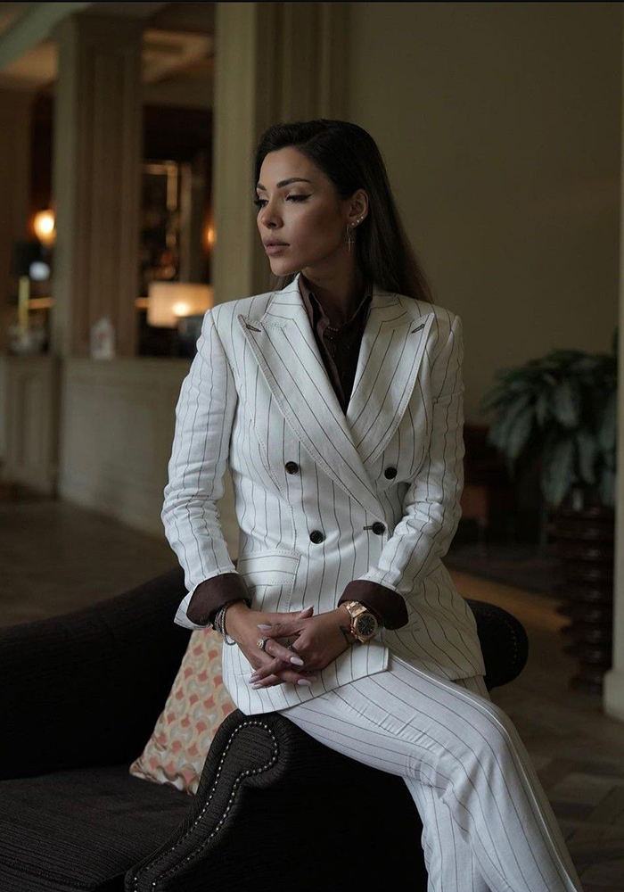 Women Pinstripe Pant White